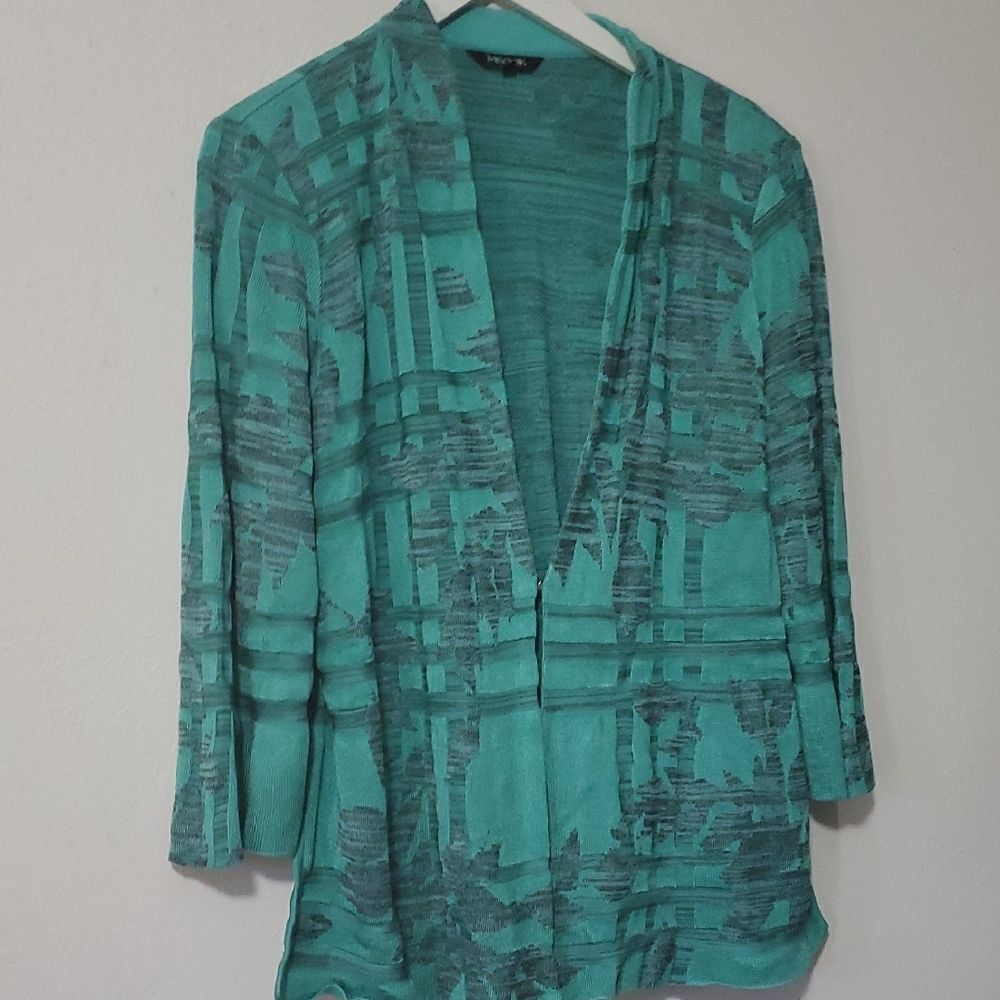 Misook Green Cardigan Textured Design L